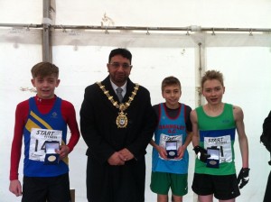 Under 13 Boys medal winners with Mayor of Blackburn Faryad Hussain, Tommy Dawson, , Scott Nutter and Sam Almond