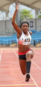 Naomi Ogbeta (Trafford AC) wins the under-20s triple jump.