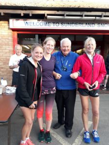 Winning Jarrow & Hebburn team in NA 2017 5k Road Running Championship with past NA President Bill McGuirk