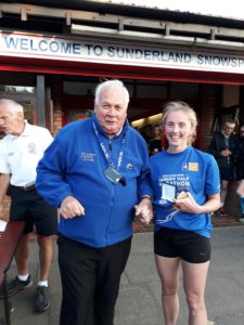 Rhiannon Silson 2nd in NA 2017 5k Road running Championship with past NA President Bill McGuirk