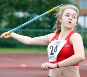 Lauren Foletti (Hallamshire Harriers) wins the girls under-15s javelin, Northern Under-17s/U-15s and U13s Champs, Leigh Sports Village, Leigh. Photo: David T. Hewitson/Sports for All Pics