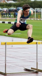 Isaac Rushworth (City of Sheffield and Dearne) wins the mens under-17s 400 metres hurdles , Northern Under-17s/U-15s and U13s Champs, Leigh Sports Village, Leigh. Photo: David T. Hewitson/Sports for All Pics