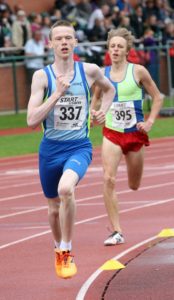 Max Burgin (Halifax Harriers) leads the under-17s 800 metres, Northern Under-17s/U-15s and U13s Champs, Leigh Sports Village, Leigh. Photo: David T. Hewitson/Sports for All Pics