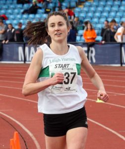 Lauren Howarth brings Leigh Harriers and AC home to victory in the senior womens 4 stage relay, Northern Senior 6 and 4 and Junior Stage Road Relays, SportsCity, Manchester. Photo: David T. Hewitson/Sports for All Pics