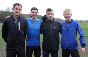 From left to right: Matthew Bowser, Shane Robinson, Tom Shaw and Joe Wilkinson, Lincoln Wellington winners of the senior mens Northern Cross Country Relays