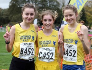 From left to right: Jessica Cook, Ella McNiven and Emma Gordon, Liverpool Harriers winners of the under-17 womens
