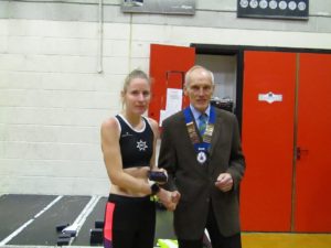 Ist Woman Sophie Cowper of Rotherham with NA President Kevin Carr