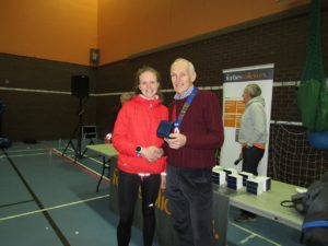 2nd Lady Steve Stockton of Leeds City AC with NA President Kevin Carr