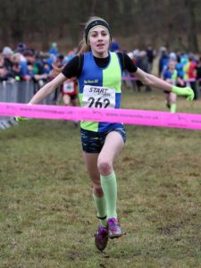 Holly Weedall (Vale Royal) wins the girls under-13s 2018 Northern Cross Country Champs., Harewood House, Leeds. Photo: David T. Hewitson/Sports for All Pics