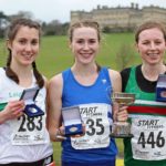 From left to right: Lauren Howarth (Leight Harriers) 2nd, Mhairi Maclennan (Morpeth Harriers) winner and 3rd Georgia Taylor-Brown Sale Harriers Manchester), senior womens 2018 Northern Cross Country Champs., Harewood House, Leeds. Photo: David T. Hewitson/Sports for All Pics