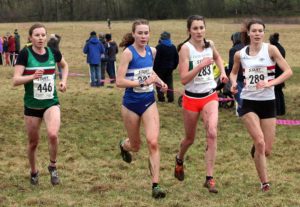 446 Georgia Taylor-Brown (Sale Harriers Manchester), Mhairi Maclennan (Morpeth Harriers), Lauren Howarth (Leigh Harriers) and Abbie Donnelly (Lincoln Wellington) leadrs of the senior womens 2018 Northern Cross Country Champs., Harewood House, Leeds. Photo: David T. Hewitson/Sports for All Pics
