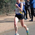 Fastest short leg runner Claire Duck (Leed City AC) leads in the womens 6 stage relqy Northern 6 Stage Road Relay Champs., Birkenhead Park. Photo: David T. Hewitson/Sports for All Pics