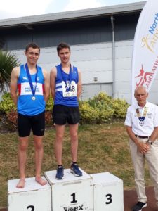 Senior men 800m 1st James Young, 2nd Matt Wigglesworth, with NA President Kevin Carr