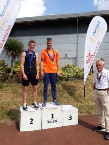 Senior men pole vault, 1st Luke Cutts, 2nd George Heppinstall with NA President Kevin Carr