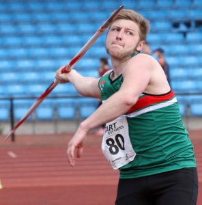 Sam Dean (Sale Harriers) winner of the senior mens javelin, Northern Senior and Under-20s Champs., Sports City, Manchester. Photo: David T. Hewitson/Sports for All Pics