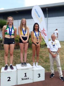 Under 20s women 400m hurdles 1st Steph Driscoll, 2nd Megan McHugh, 3rd Emily Misantoni