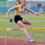 Steph Driscoll (Liverpool Harriers) wins the womens under-20s 400 metres hurdles, Northern Senior and Under-20s Champs., Sports City, Manchester. Photo: David T. Hewitson/Sports for All Pics