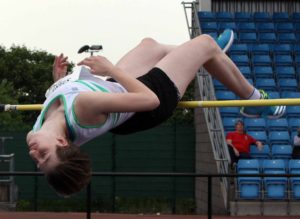 Abby Ward (Wakefield AC) winner of the womens under-20s high jump, Northern Senior and Under-20s Champs., Sports City, Manchester. Photo: David T. Hewitson/Sports for All Pics