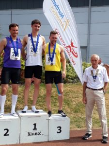 Senior Men 400m 1st Will Richie, 2nd James Webster, 3rd Andy Desmond with NA President Kevin Carr